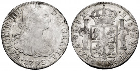 Charles IV (1788-1808). 8 reales. 1793. México. FM. (Cal-955). Ag. 26,87 g. Choice F. Est...50,00. 


 SPANISH DESCRIPTION: Carlos IV (1788-1808). ...
