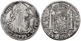 Charles IV (1788-1808). 8 reales. 1795. México. FM. (Cal-958). Ag. 26,59 g. Scratches on obverse. Choice F/Almost VF. Est...50,00. 


 SPANISH DESC...