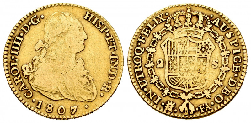 Charles IV (1788-1808). 2 escudos. 1807. Madrid. FA. (Cal-1315). Au. 6,71 g. F/C...
