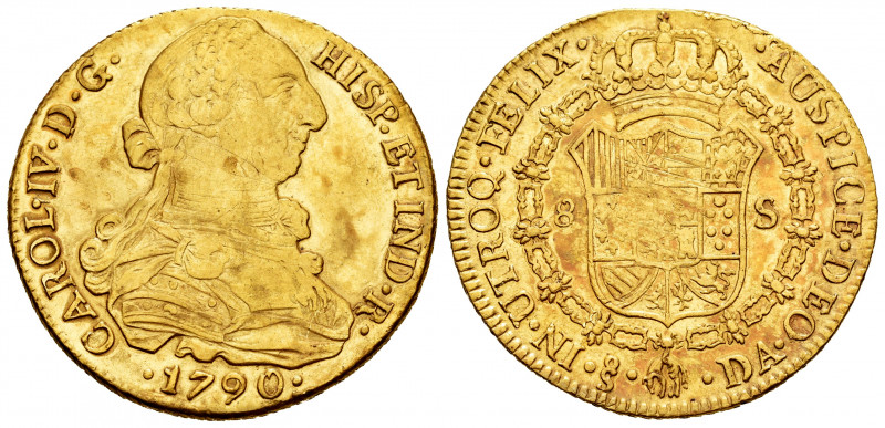Charles IV (1788-1808). 8 escudos. 1790. Santiago. DA. (Cal-1752). (Cal onza-115...