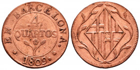 Joseph Napoleon (1808-1814). 4 quartos. 1809. Barcelona. (Cal-15). Ae. 8,09 g. Cleaned. Almost VF. Est...25,00. 


 SPANISH DESCRIPTION: José Napol...