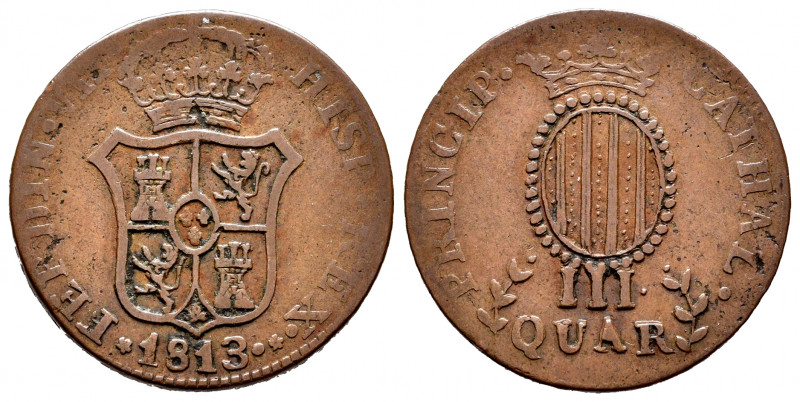 Ferdinand VII (1808-1833). 3 quartos. 1813. Barcelona. (Cal-13). Ae. 6,25 g. Alm...
