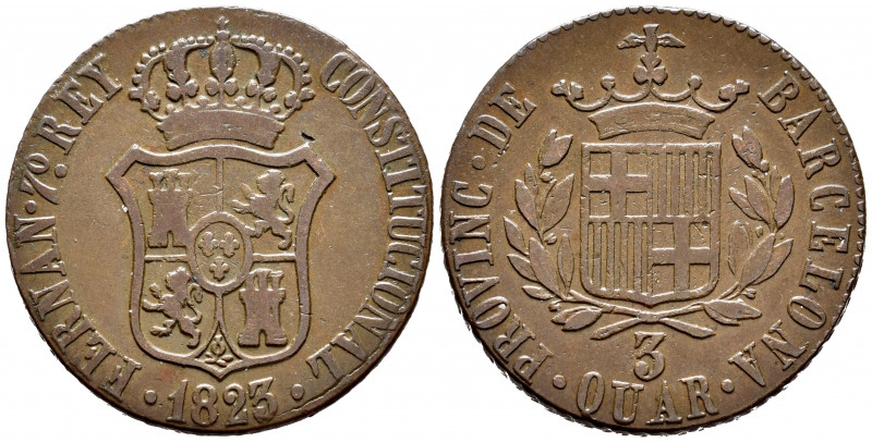Ferdinand VII (1808-1833). 3 quartos. 1823. Barcelona. (Cal-15). Ae. 7,13 g. Alm...