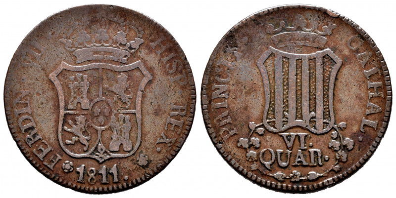 Ferdinand VII (1808-1833). 6 quartos. 1811. Barcelona. (Cal-17). Ae. 13,56 g. Ch...