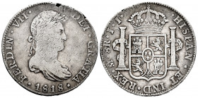 Ferdinand VII (1808-1833). 8 reales. 1818. México. JJ. (Cal-1333). Ag. 26,73 g. Edge defect. Choice F/Almost VF. Est...40,00. 


 SPANISH DESCRIPTI...