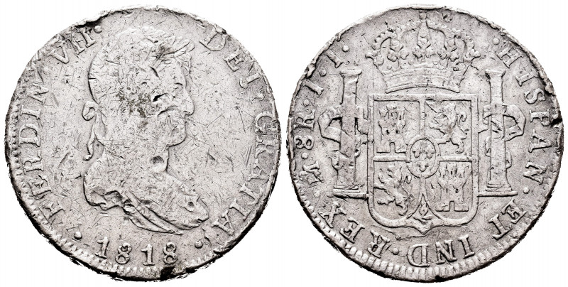 Ferdinand VII (1808-1833). 8 reales. 1818. México. JJ. (Cal-1333). Ag. 26,38 g. ...