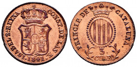 Elizabeth II (1833-1868). 3 quartos. 1841. Barcelona. (Cal-9). Ae. 7,03 g. Cleaned. VF. Est...30,00. 


 SPANISH DESCRIPTION: Isabel II (1833-1868)...