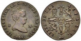 Elizabeth II (1833-1868). 2 maravedis. 1844. Segovia. (Cal-56). Ae. 2,12 g. Choice VF. Est...25,00. 


 SPANISH DESCRIPTION: Isabel II (1833-1868)....