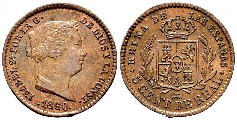 Elizabeth II (1833-1868). 5 centimos de real. 1860. Segovia. (Cal-165). Ae. 1,81...