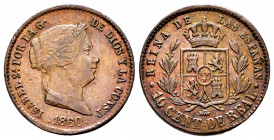 Elizabeth II (1833-1868). 10 centimos. 1860. Segovia. (Cal-176). Ae. 3,97 g. VF. Est...35,00. 


 SPANISH DESCRIPTION: Isabel II (1833-1868). 10 cé...
