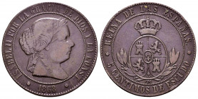 Elizabeth II (1833-1868). 5 céntimos de escudo. 1868. Barcelona. OM. (Cal-246). Ae. 12,65 g. Choice F. Est...20,00. 


 SPANISH DESCRIPTION: Isabel...