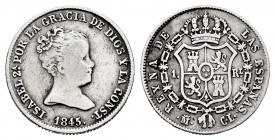 Elizabeth II (1833-1868). 1 real. 1845. Madrid. CL. (Cal-298). Ag. 1,44 g. Almost VF. Est...18,00. 


 SPANISH DESCRIPTION: Isabel II (1833-1868). ...