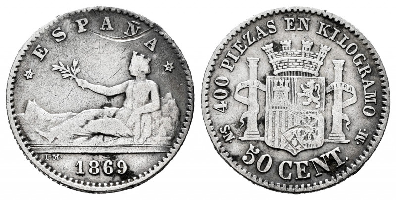 Provisional Government (1868-1871). 50 centimos. 1869*6-9. Madrid. SNM. (Cal-13)...