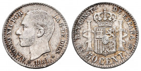 Alfonso XII (1874-1885). 50 centimos. 1881*8-1. Madrid. MSM. (Cal-12). Ag. 2,37 g. Minor hairlines. Choice VF. Est...20,00. 


 SPANISH DESCRIPTION...