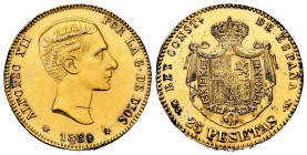 Alfonso XII (1874-1885). 25 pesetas. 1880 *18-80. Madrid. MSM. (Vti-155Fa). 7,77 g. Contemporary Counterfeit gold-plated white metal. Almost XF/Choice...