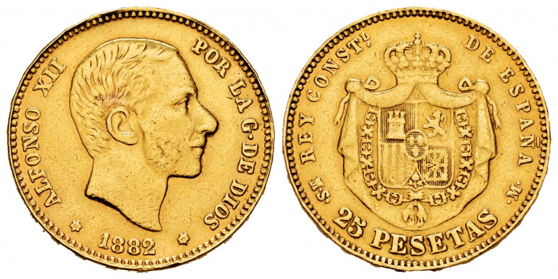 Alfonso XII (1874-1885). 25 pesetas. 1882*18-_ _. Madrid. MSM. (Cal-85). Au. 8,0...