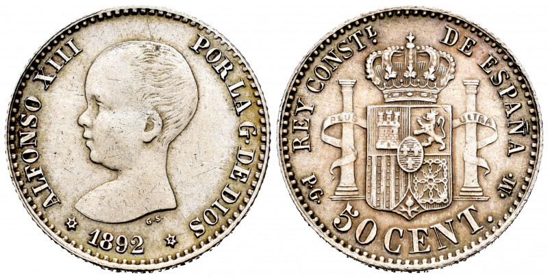 Alfonso XIII (1886-1931). 50 centimos. 1892*9-2. Madinat Al-Salam. PGM. (Cal-28)...