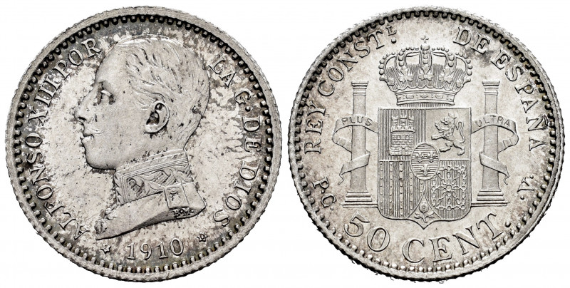 Alfonso XIII (1886-1931). 50 centimos. 1910*1-0. Madrid. PCV. (Cal-48). Ag. 2,48...