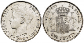 Alfonso XIII (1886-1931). 1 peseta. 1900*19-00. Madrid. SMV. (Cal-59). Ag. 4,97 g. Cleaned. Almost XF/XF. Est...60,00. 


 SPANISH DESCRIPTION: Alf...