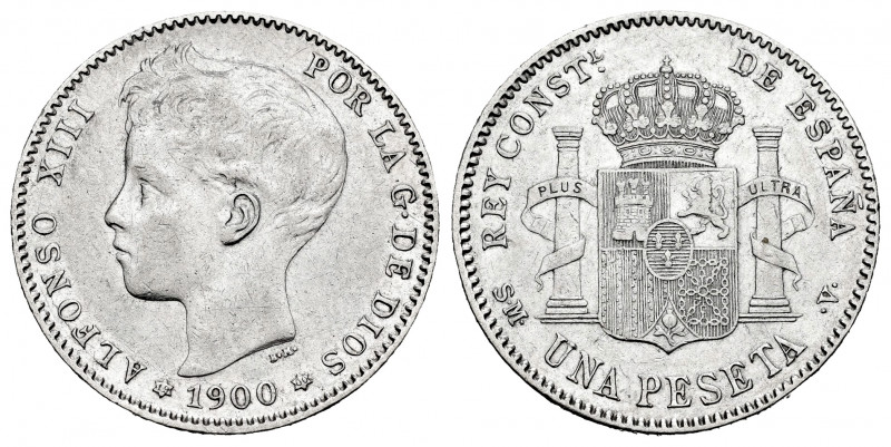 Alfonso XIII (1886-1931). 1 peseta. 1900*19-00. Madrid. SMV. (Cal-59). Ag. 4,96 ...