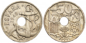Estado Español (1936-1975). 50 centimos. 1949*19-51. Madrid. (Cal-21). 4,05 g. Inverted arrows. Almost MS. Est...18,00. 


 SPANISH DESCRIPTION: Es...