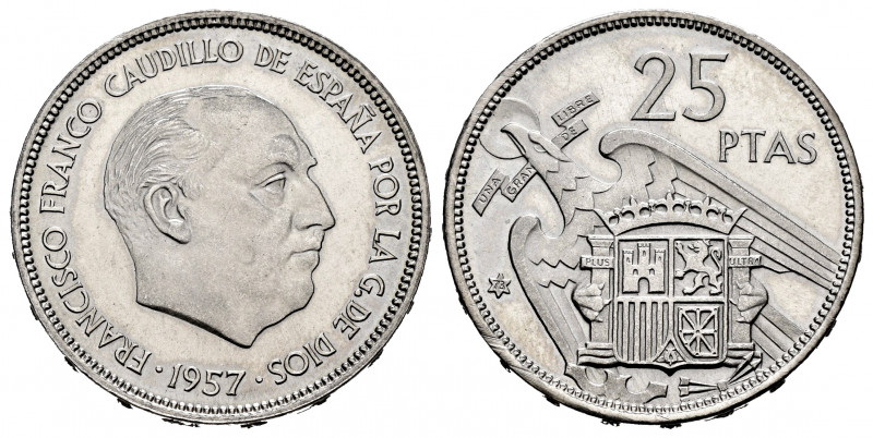 Estado Español (1936-1975). 25 pesetas. 1957*73. Madrid. (Cal-128). 8,44 g. PR. ...