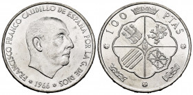 Estado Español (1936-1975). 100 pesetas. 1966*19-68. Madrid. (Cal-147). Ag. 18,92 g. Plenty of original luster. FDC. Est...25,00. 


 SPANISH DESCR...