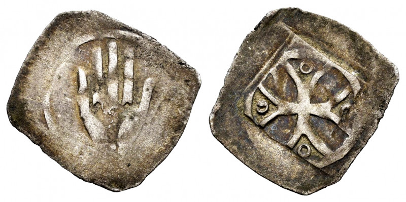 Germany. Heller. Mid-late 14th century. Anv.: Facing hand. Rev.: Cross with pell...