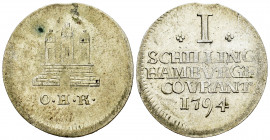 Germany. Hamburg. 1 schilling. 1794. (Km-214). 1,13 g. AU/Almost MS. Est...30,00. 


 SPANISH DESCRIPTION: Alemania. Hamburg. 1 schilling. 1794. (K...