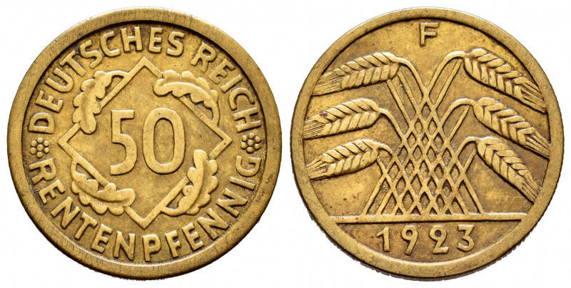 Germany. 50 rentenpfennig. 1923 F. (Km-34). Ae. 5,08 g. Choice VF. Est...50,00. ...