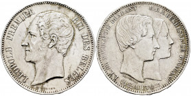 Belgium. Leopold I. 5 francs. 1853. (Km-M-X2.1). Ag. 24,85 g. Wedding of the Dukes of Bravante. Minor nicks on edge. Hairline. Choice VF. Est...80,00....