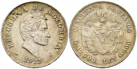 Colombia. 50 centavos. 1923. (Km-193.1). Ag. 12,61 g. Minor nick on the edge. Almost XF. Est...30,00. 


 SPANISH DESCRIPTION: Colombia. 50 centavo...