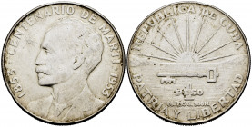 Cuba. 1 peso. 1953. (Km-29). Ag. 26,73 g. Centennial of Jose Marti. Almost XF. Est...25,00. 


 SPANISH DESCRIPTION: Cuba. 1 peso. 1953. (Km-29). A...