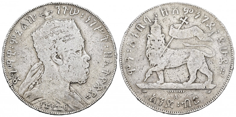 Ethiopia. Menelik II. 1 birr. 1895. A. (Km-5). Ag. 27,76 g. Almost F/F. Est...35...
