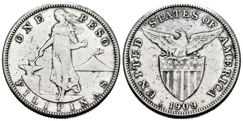 Philippines. 1 peso. 1919. San Francisco. S. (Km-172). Ag. 19,87 g. Cleaned. VF....