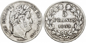 France. Louis Philippe I. 5 francs. 1835. Strasbourg. BB. (Km-749.3). (Gad-678). Ag. 24,85 g. Nicks on edge. Choice F. Est...25,00. 


 SPANISH DES...