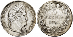 France. Louis Philippe I. 5 francs. 1842. Lille. W. (Km-749.13). (Gad-678). Ag. 24,80 g. Nicks on edge. Choice F. Est...25,00. 


 SPANISH DESCRIPT...