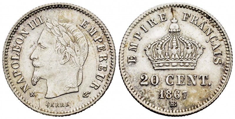 France. Napoleon III. 20 centimes. 1867. Strasbourg. BB. (Km-808.2). (Gad-309). ...