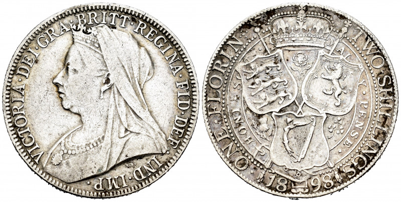 United Kingdom. Victoria Queen. 2 shillings. 1898. (Km-781). Ag. 11,20 g. Almost...