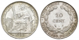 Indochina. 20 centimes. 1922. A. (Km-17.1). Ag. 5,43 g. It retains some minor luster. AU. Est...30,00. 


 SPANISH DESCRIPTION: Indochina. 20 centi...