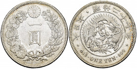 Japan. Mutsuhito. 1 yen. 1894 (año 27). (Km-Y.A25.3). Ag. 26,86 g. Choice VF/Almost XF. Est...100,00. 


 SPANISH DESCRIPTION: Japón. Mutsuhito. 1 ...