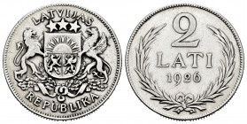 Latvia. 2 lati. 1926. London. (Km-8). Ag. 9,95 g. Cleaned. Almost VF. Est...20,00. 


 SPANISH DESCRIPTION: Letonia. 2 lati. 1926. Londres. (Km-8)....