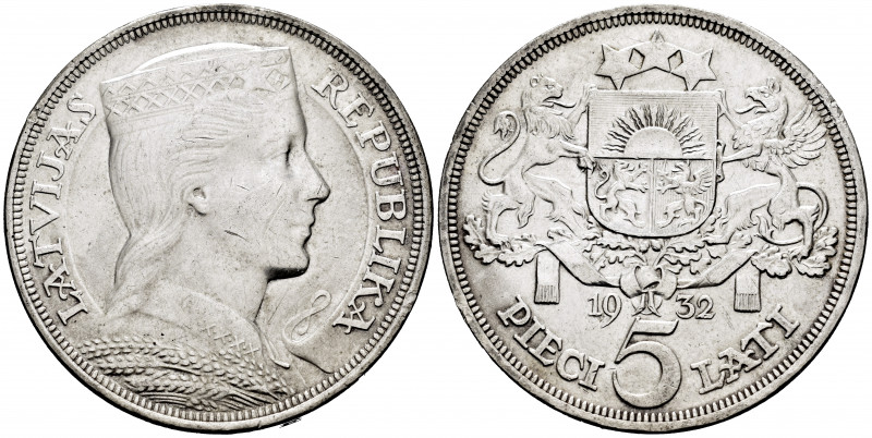 Latvia. 5 lati. 1931. (Km-9). Ag. 24,01 g. Minor marks on obverse. AU. Est...35,...