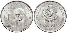 Mexico. 5 pesos. 1953. (Km-468). Ag. 27,91 g. Original luster. Minor marks. AU. Est...30,00. 


 SPANISH DESCRIPTION: México. 5 pesos. 1953. (Km-46...