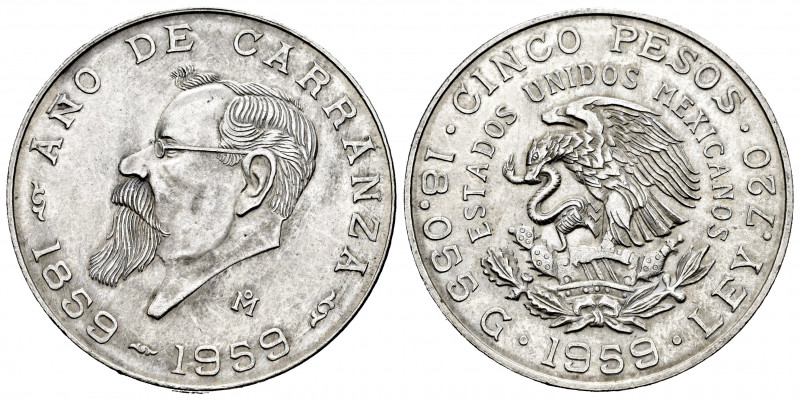 Mexico. 5 pesos. 1959. (Km-471). Ag. 18,06 g. Minor marks. Almost XF. Est...20,0...
