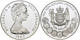 New Zealand. Elizabeth II. 1 dollar. 1983. (Km-53a). Ag. 26,83 g. PR. Est...35,00. 


 SPANISH DESCRIPTION: Nueva Zelanda. Elizabeth II. 1 dollar. ...