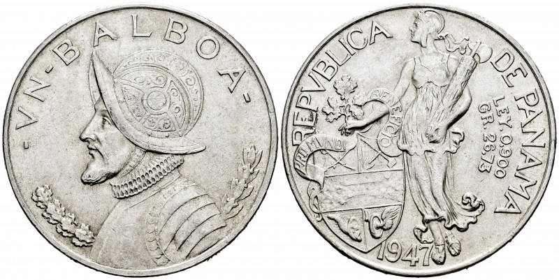 Panama. 1 balboa. 1947. (Km-13). Ag. 26,66 g. XF. Est...30,00. 


 SPANISH DE...