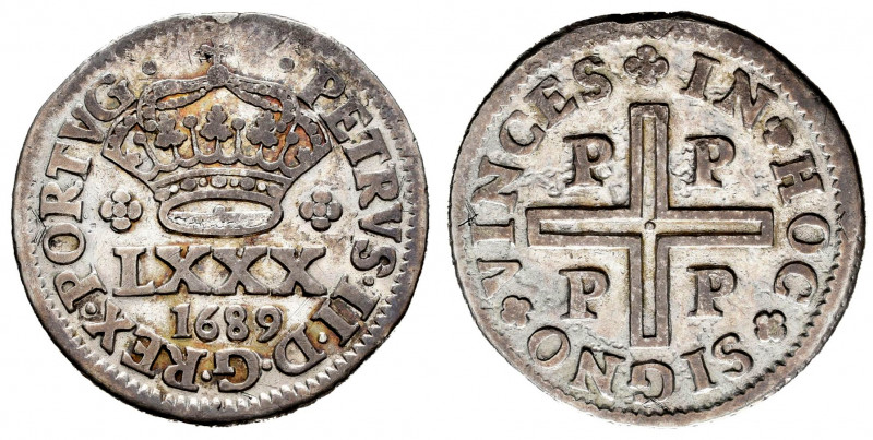 Portugal. D. Pedro II (1683-1706). 4 vintens (80 reis). 1689. (Gomes-45.01). Ag....