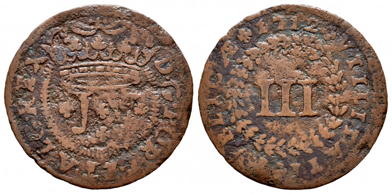 Portugal. D. Joao V (1706-1750). 3 reis. 1712. (Gomes-08.02). Ae. 2,70 g. Scarce...