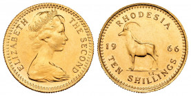 Southern Rhodesia. 10 shillings. 1966. (Km-5). (Fried-3). Au. 3,99 g. Mint state. Est...250,00. 


 SPANISH DESCRIPTION: Rodesia del Sur. 10 shilli...
